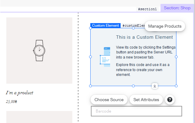 Wix. custom element has been added