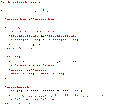 Barcode Images Decoder. Configuration File.