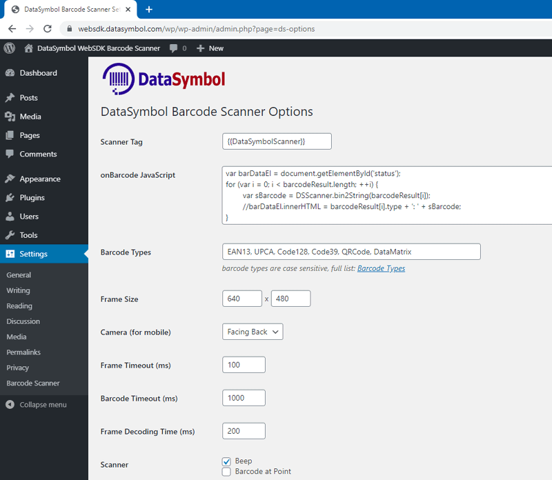 Barcode Plugin Settings