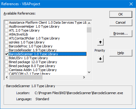 Excel VBA reference for DataSymbol Barcode Scanner Application