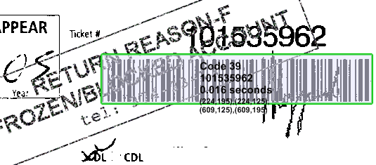 barcodes with human-introduced artifacts (signatures, stamps, etc.)