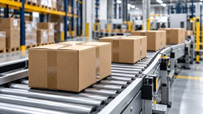 Boxes on a warehouse conveyor